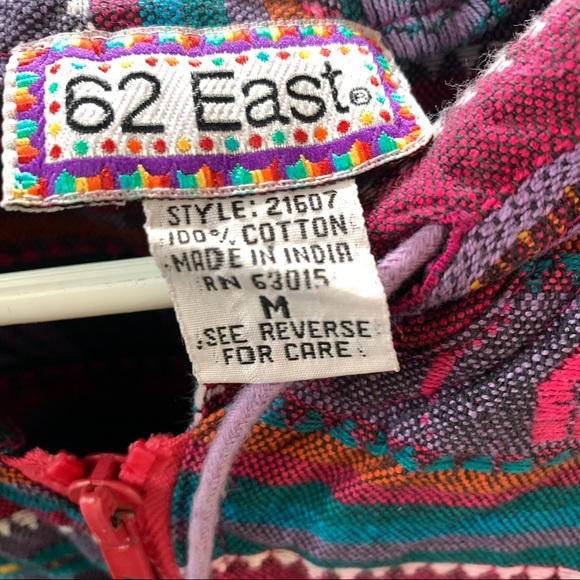 62 East cotton skater girl Aztec pattern pink purple teal crop hooded vest sz M - Picture 6 of 11